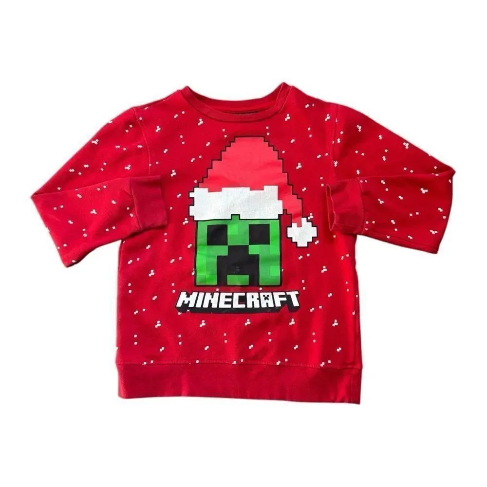 Minecraft Sweatshirt Crewneck Holiday Winter Christmas Boys Large Red Green